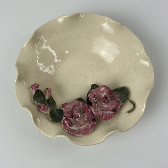 Handmade Studio Pottery Ceramic Floral Ruffled Bowl Signed - Picture 1 of 5